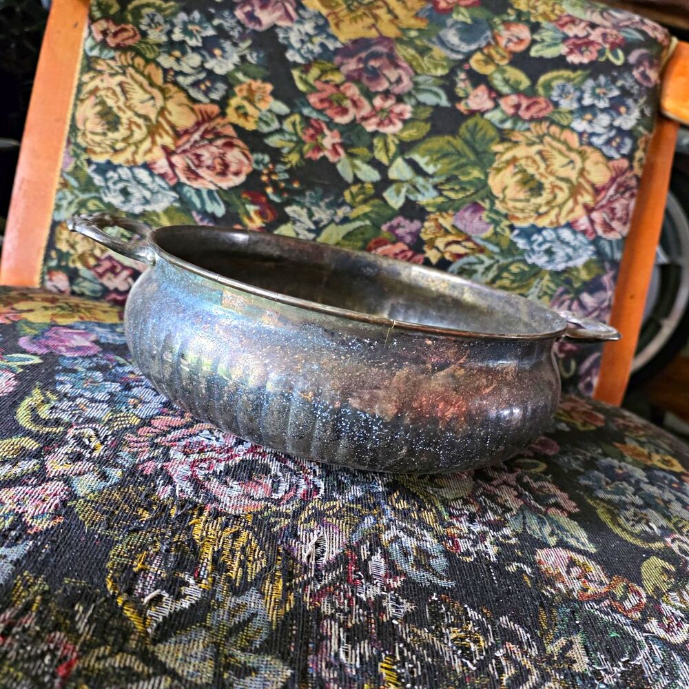 Silverplate Fluted Handled Bowl Porringer ~12in Wide Handle to Handle